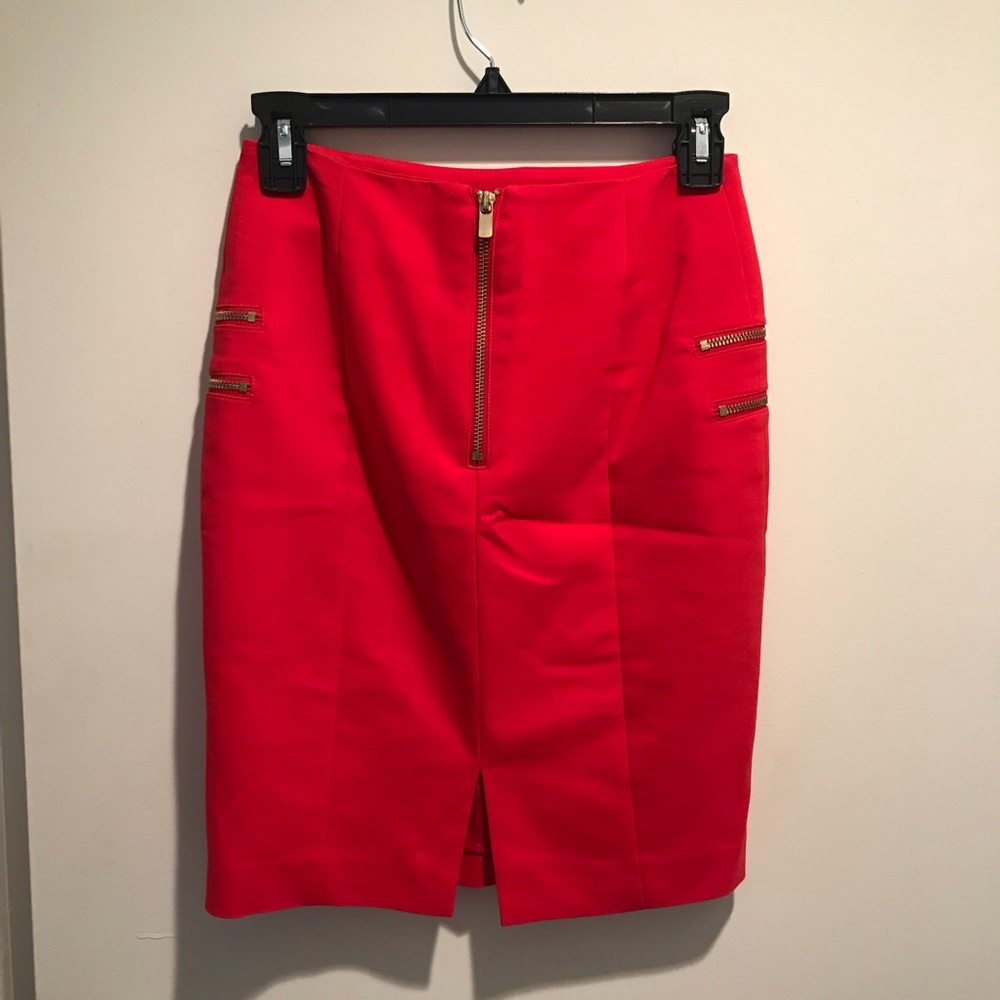 SALE Red pencil skirt w/ Gold zipper detail - Picture 2 of 2